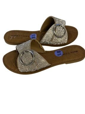 Rock & Candy Silver Crystal Buckle Slide Sandals with Brown Footbed